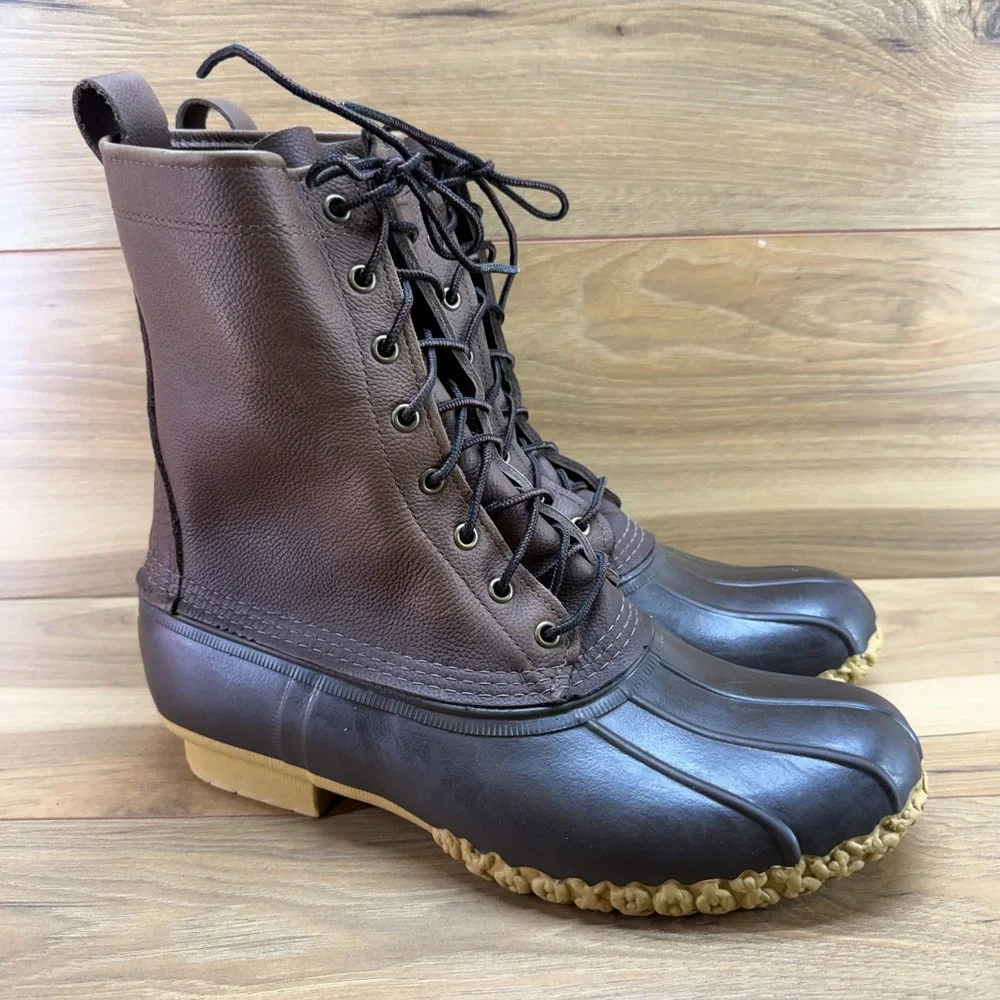 LL BEAN Boots Brown Leather Mens 11 Lace Up Waterproof Hunting Outdoor Duck